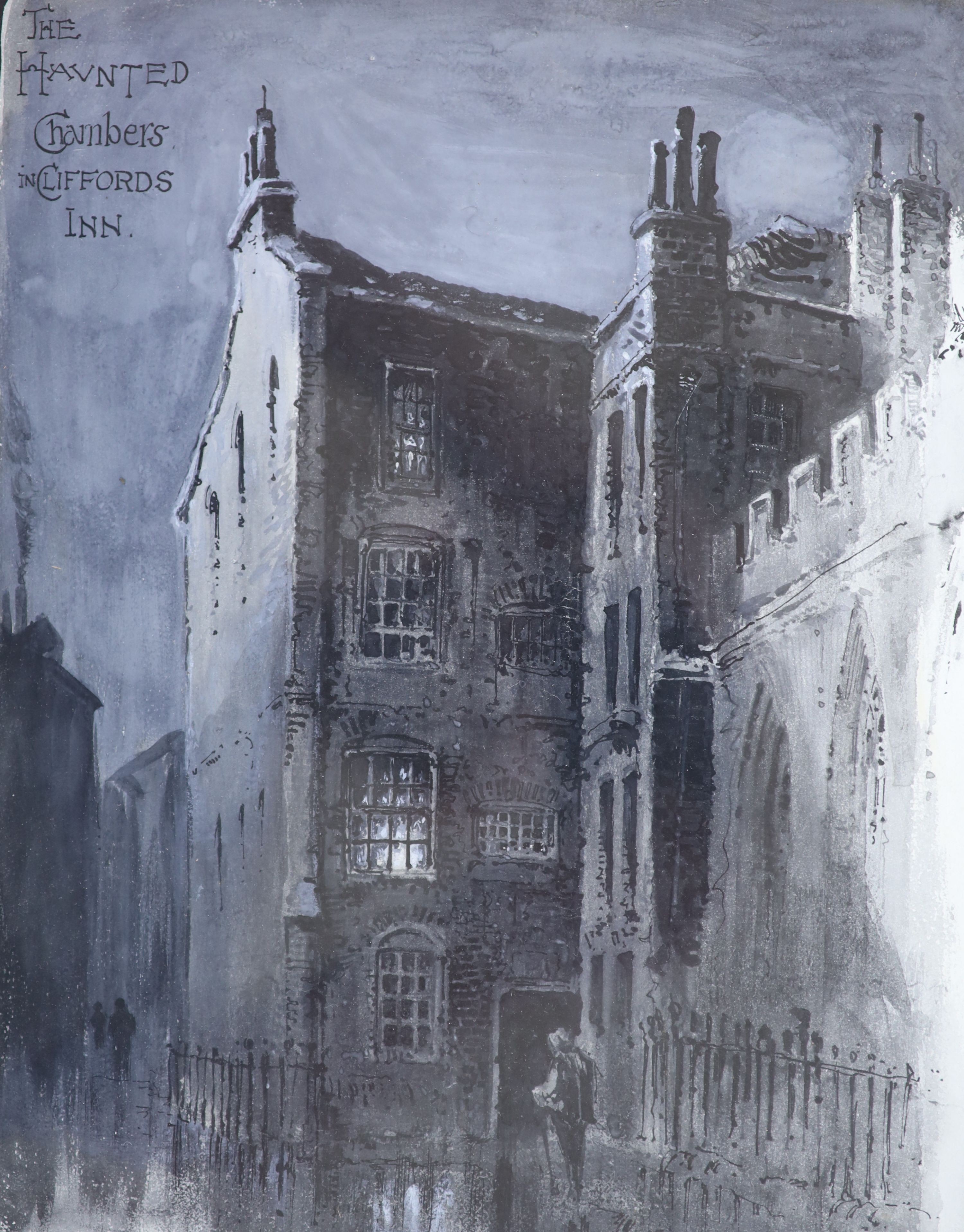 Herbert Railton (1857-1910), ink and watercolour, 'The Haunted Chambers in Clifford's Inn', signed, 27 x 21cm